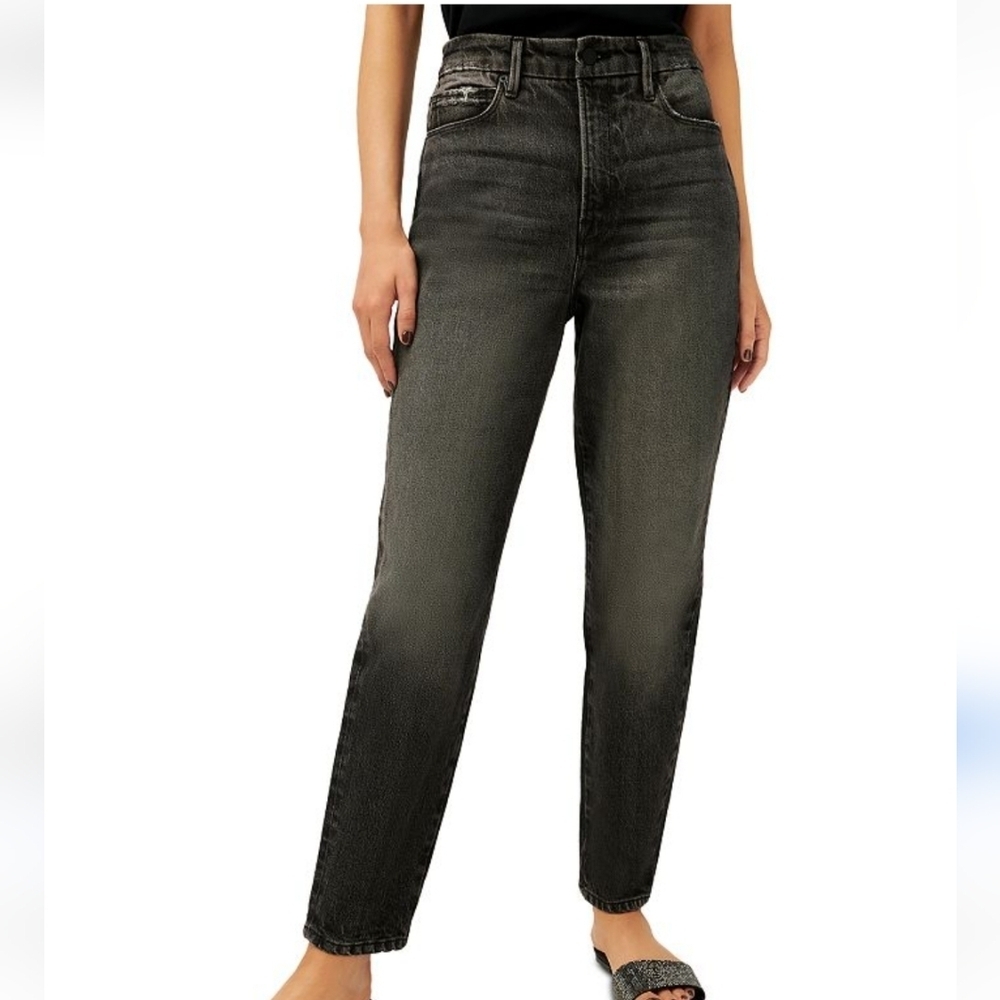 Good American Good Mom High Waist Jeans Black High Rise Distressed Sz 00/24 NWT